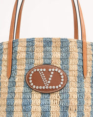 Valentino Garavani Striped Raffia Shopping Bag