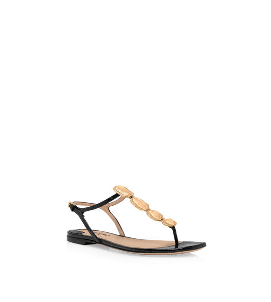 Stamped Croc Leather Titan T Strap Thong Sandal
