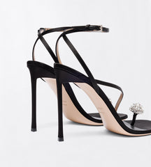Satin And Crystal Stones Cassia Ankle Strap Sandal