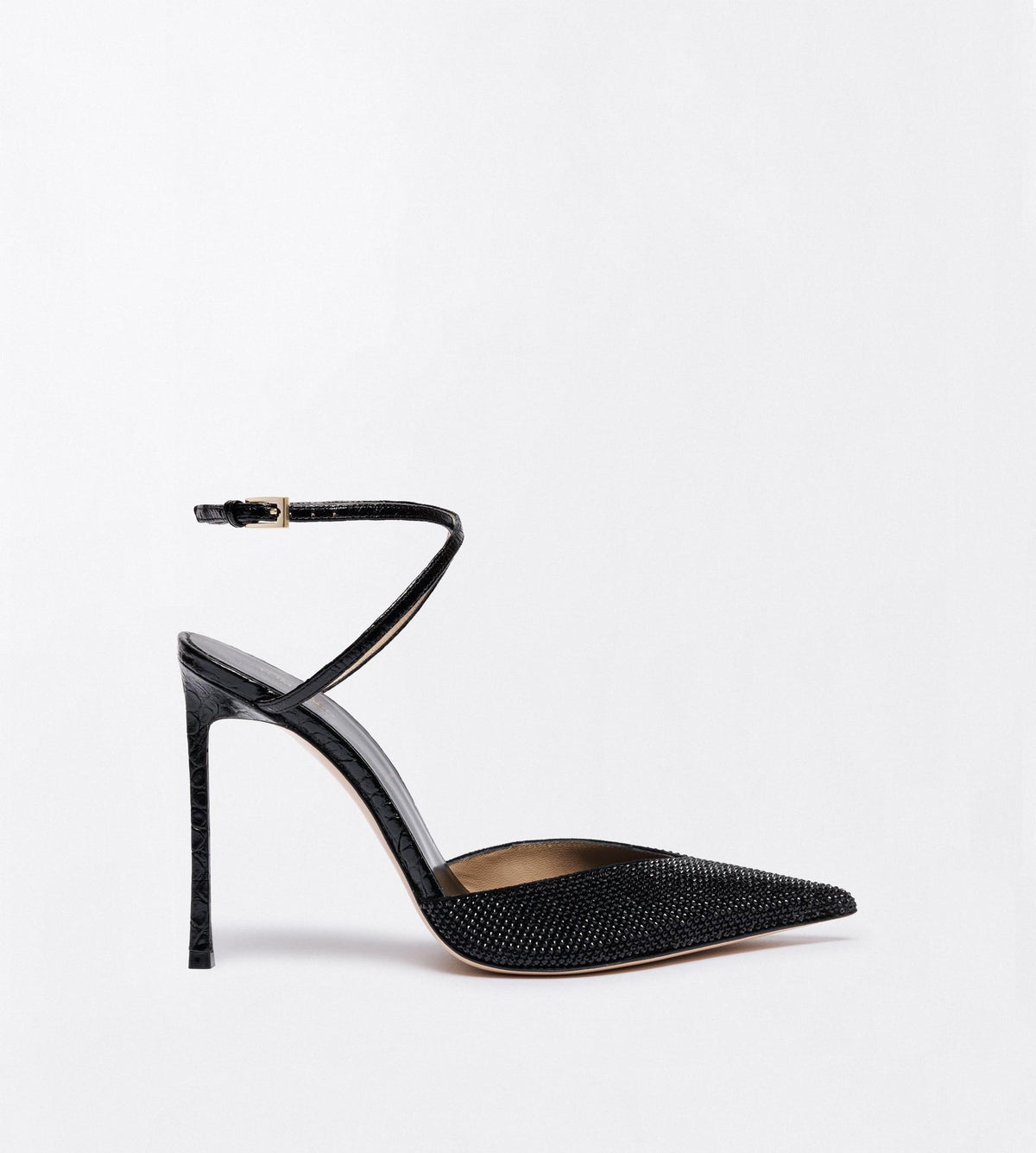Crystal Stones And Stamped Crocodile Leather Selen Pump