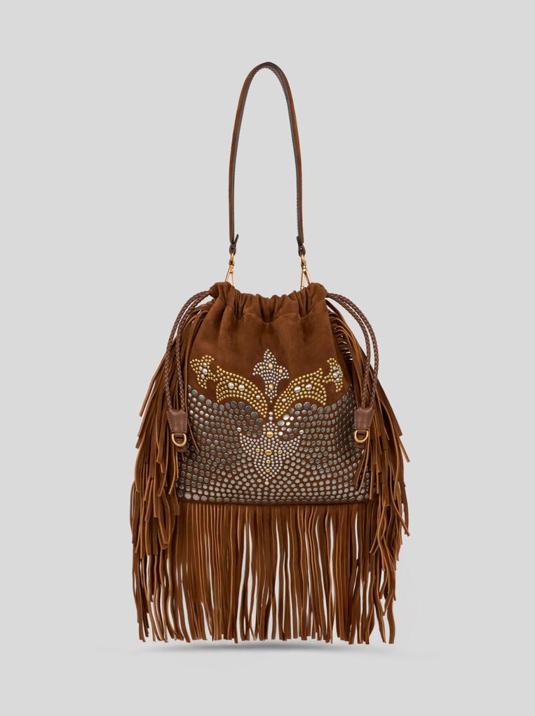 Medium Suede Kalispera Bag With Studs And Fringes