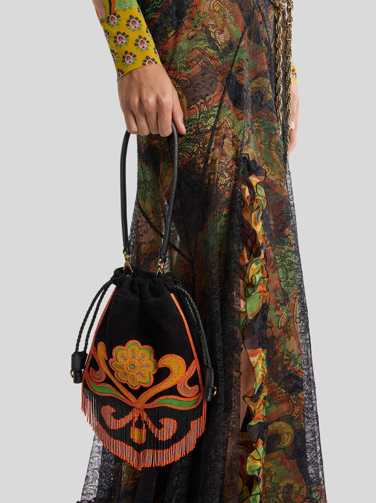Small Suede Kalispera Bag With Beads And Fringes