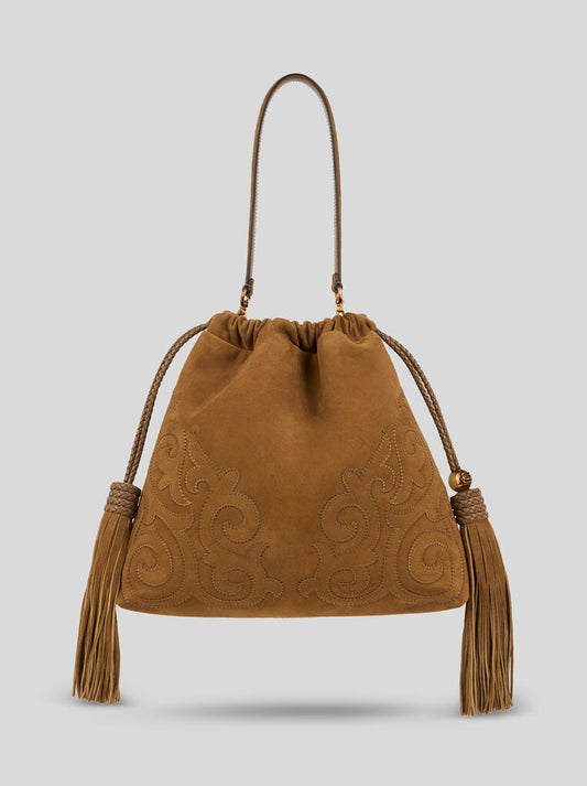 Medium Suede Kalispera Bag With Patch And Tassels