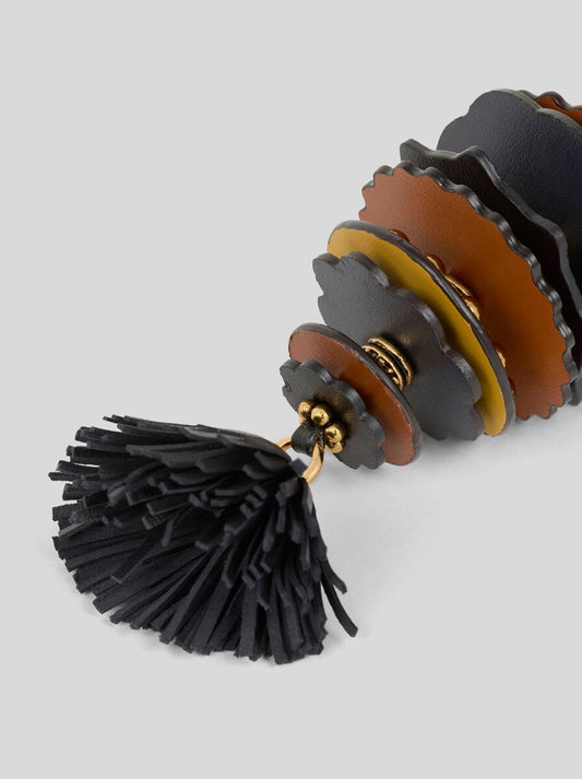 Leather Charm With Discs And Tassel