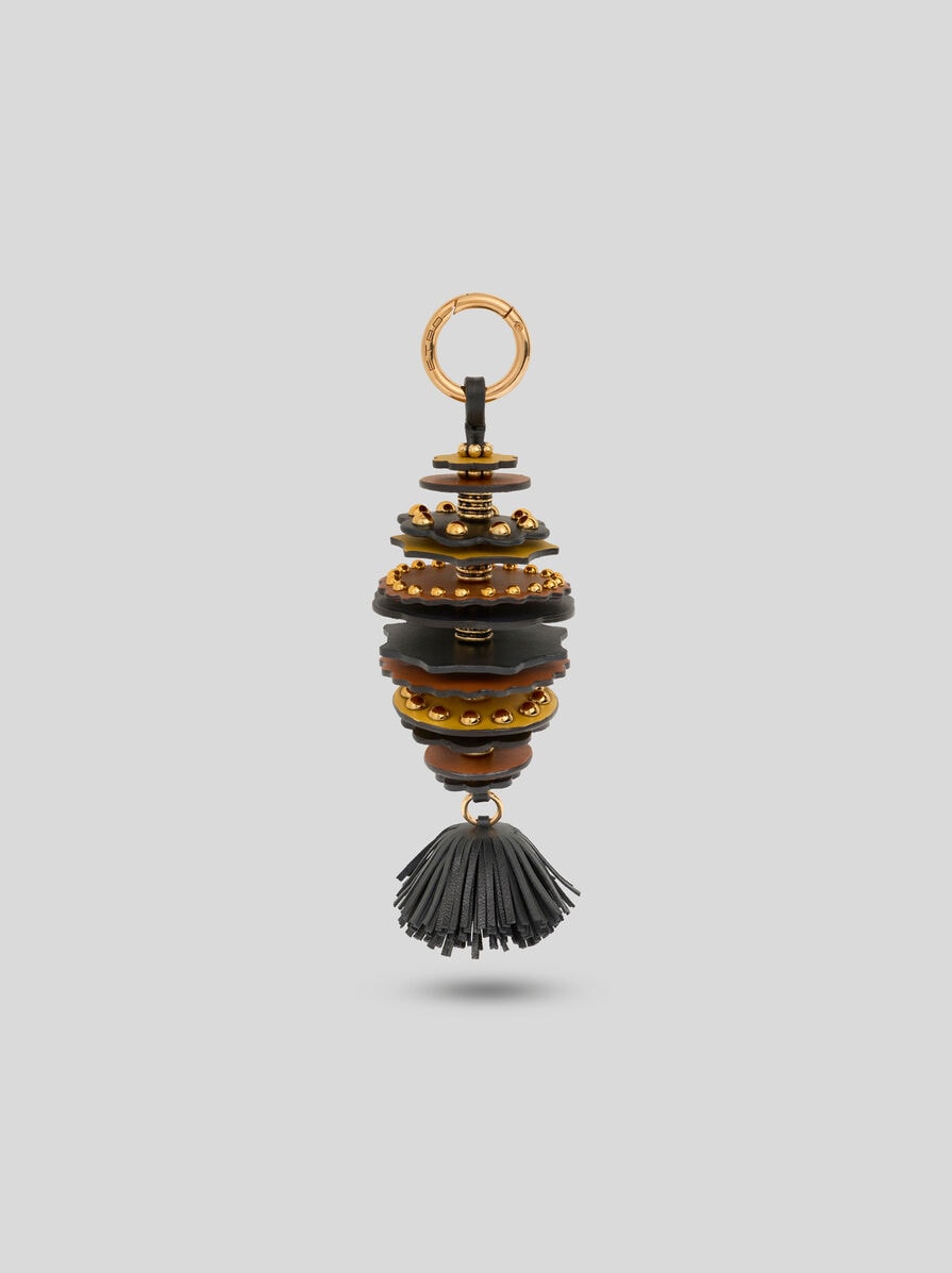 Leather Charm With Discs And Tassel