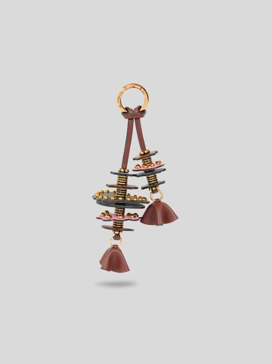 Leather Charm With Discs And Flowers