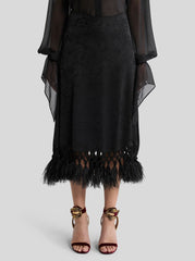 Jacquard Midi Skirt With Ostrich Feathers And Paisley Motif
