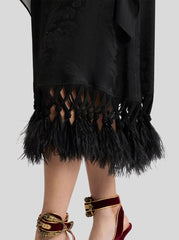 Jacquard Midi Skirt With Ostrich Feathers And Paisley Motif