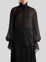 Silk Shirt With Ruffles And Pleating