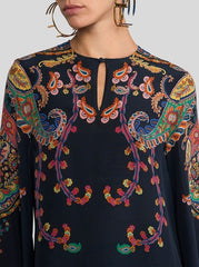 Silk Blouse With Placed Floral Paisley Print