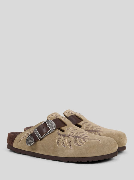 Birkenstock By Etro Embroidered Suede Boston Clogs
