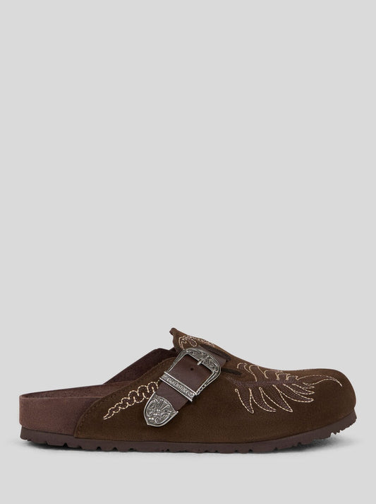 Birkenstock By Etro Embroidered Suede Boston Clogs