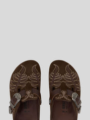 Birkenstock By Etro Embroidered Suede Boston Clogs