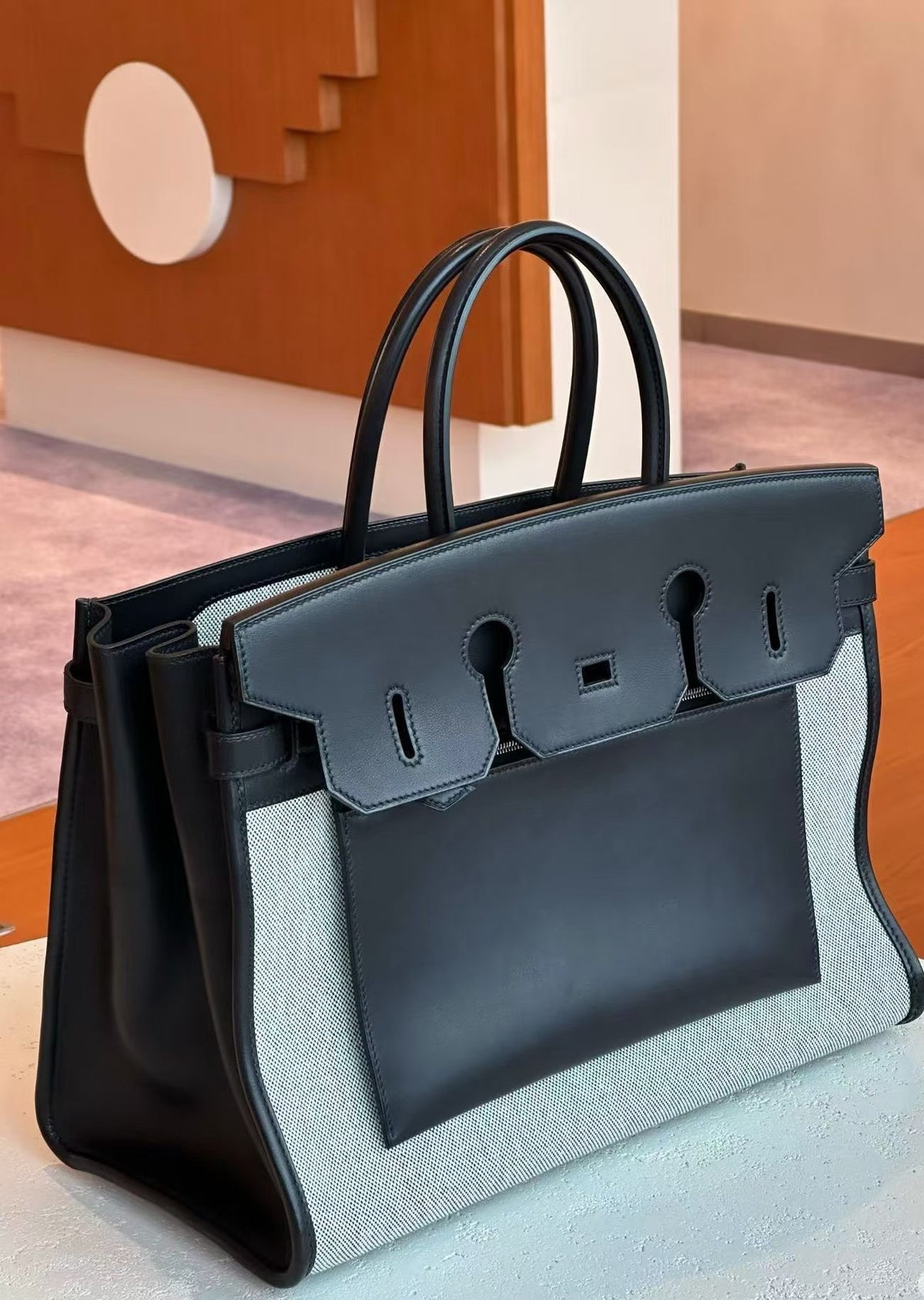 Hermès Birkin 35 A L'Envers Black-Ecru Toile H Canvas and Black Volupto Palladium Hardware