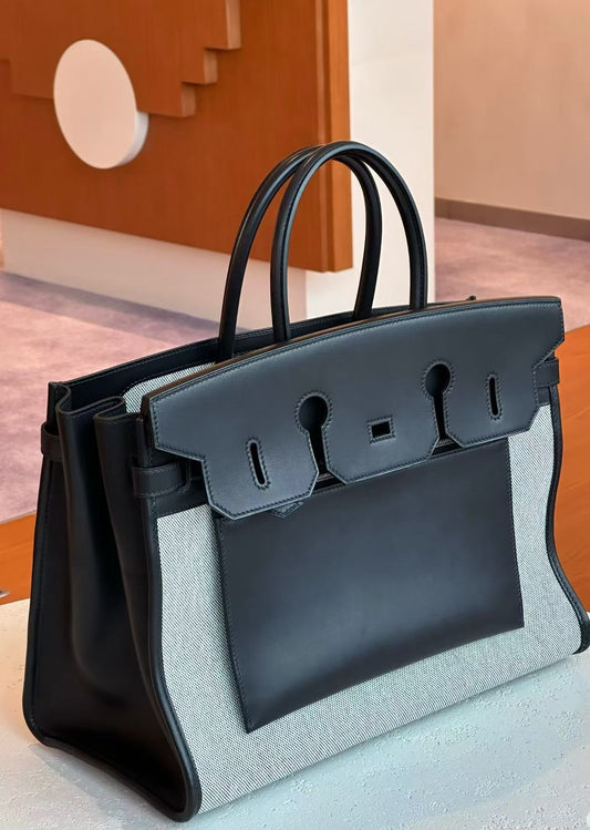 Hermès Birkin 35 A L'Envers Black-Ecru Toile H Canvas and Black Volupto Palladium Hardware