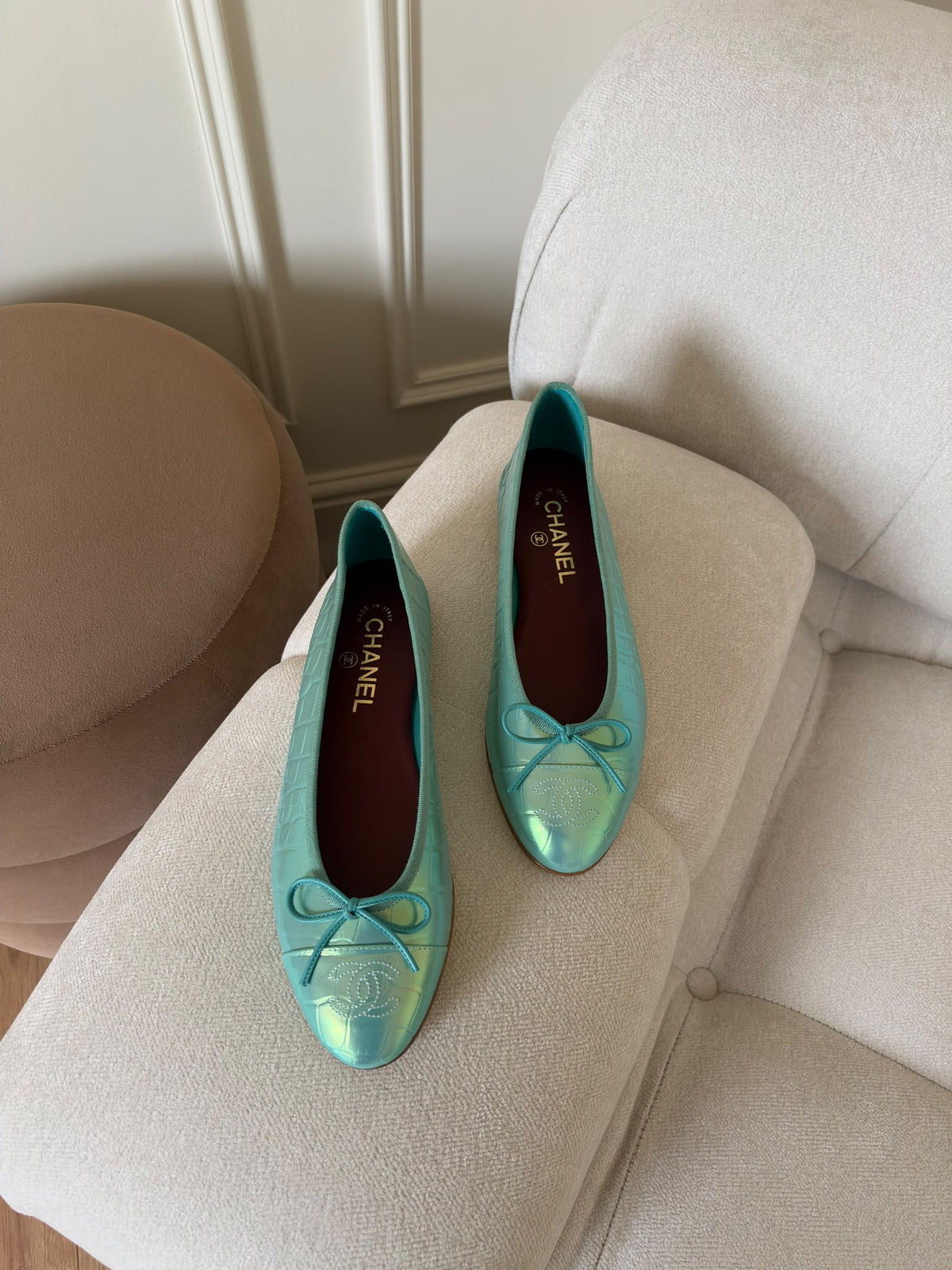 Chanel Croc Embossed Blue Ballet Flats