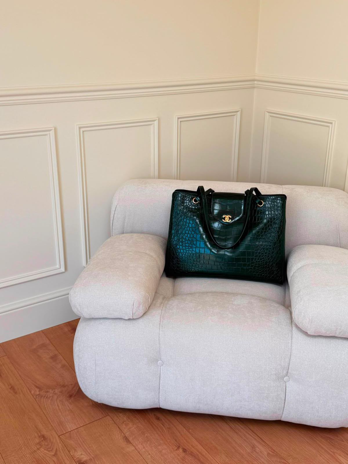 Chanel Spring Summer Green Croc Large Bag