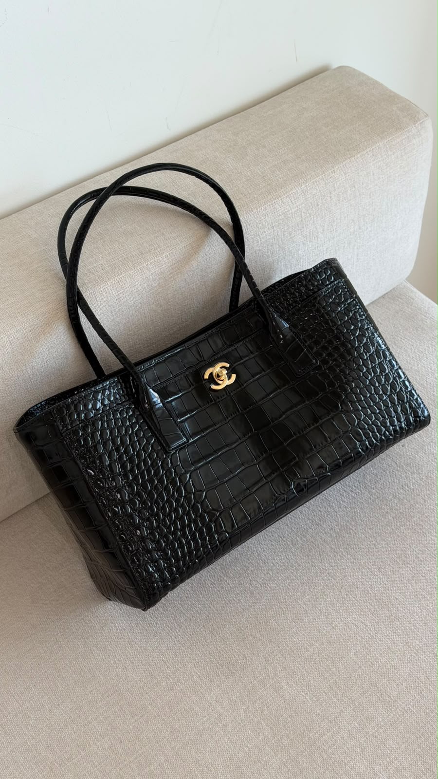 Chanel Croc Embossed Black Shopping Tote