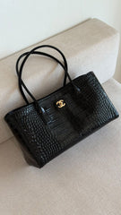 Chanel Croc Embossed Black Shopping Tote
