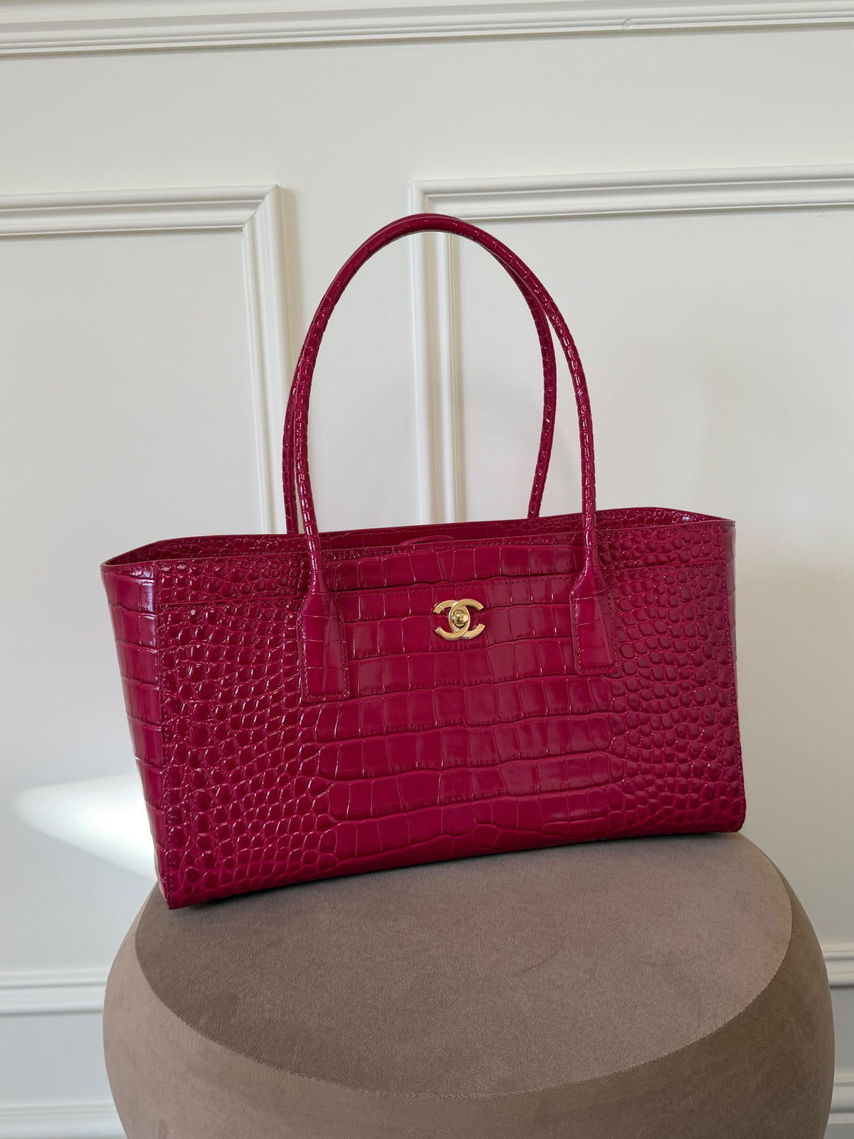Chanel Croc Embossed Pink Shopping Tote