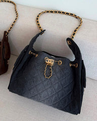 Chanel 25 Black Denim Small GHW