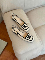Chanel White & Black Fall Winter Slingback Loafers EU39C