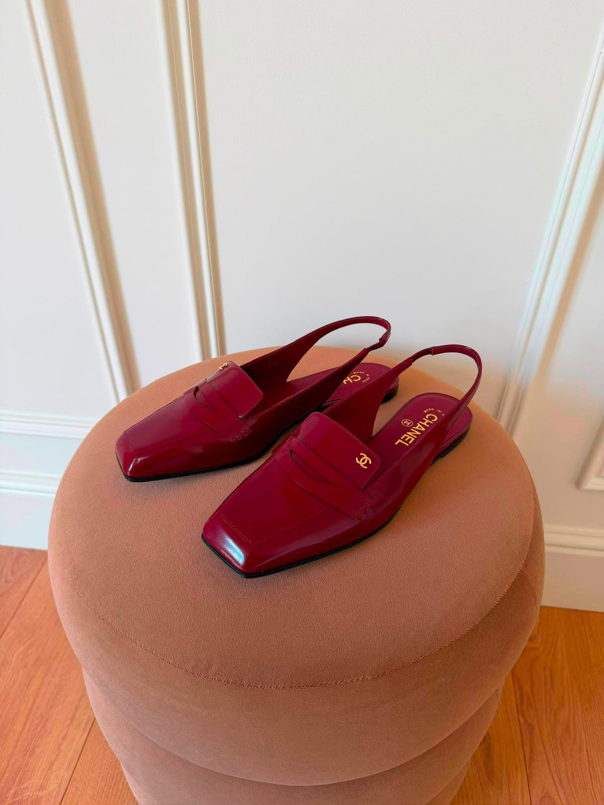 Chanel FW26 Burgundy Red Leather Slingback Pump Loafers EU39C