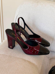 Chanel Croc Embossed Burgundy High Heel