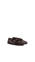 Ballet Flats In Fishnet And Crocodile Embossed Calfskin