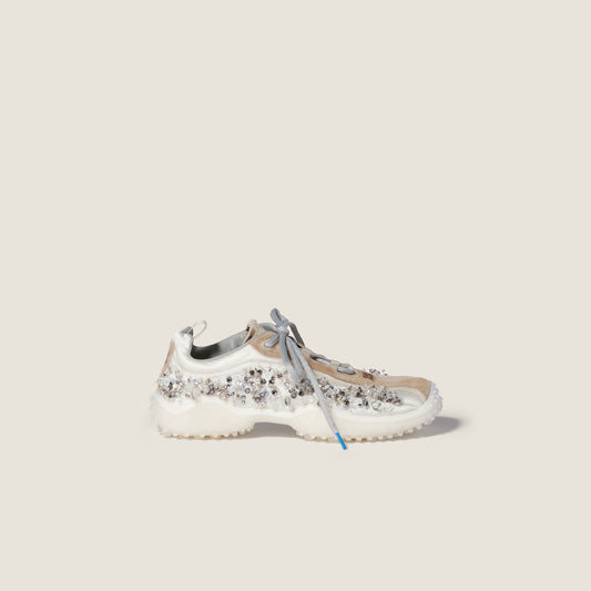 Bubble Embroidered Technical Fabric And Suede Sneakers