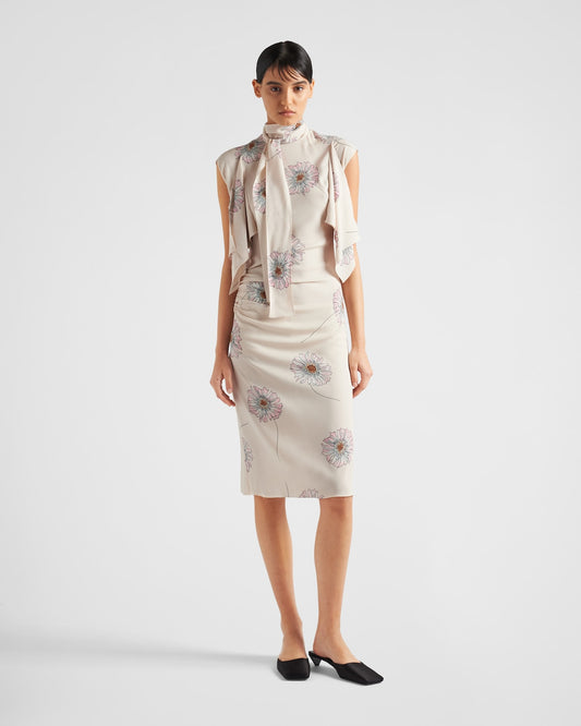 Printed Sablé Dress With Scarf Collar