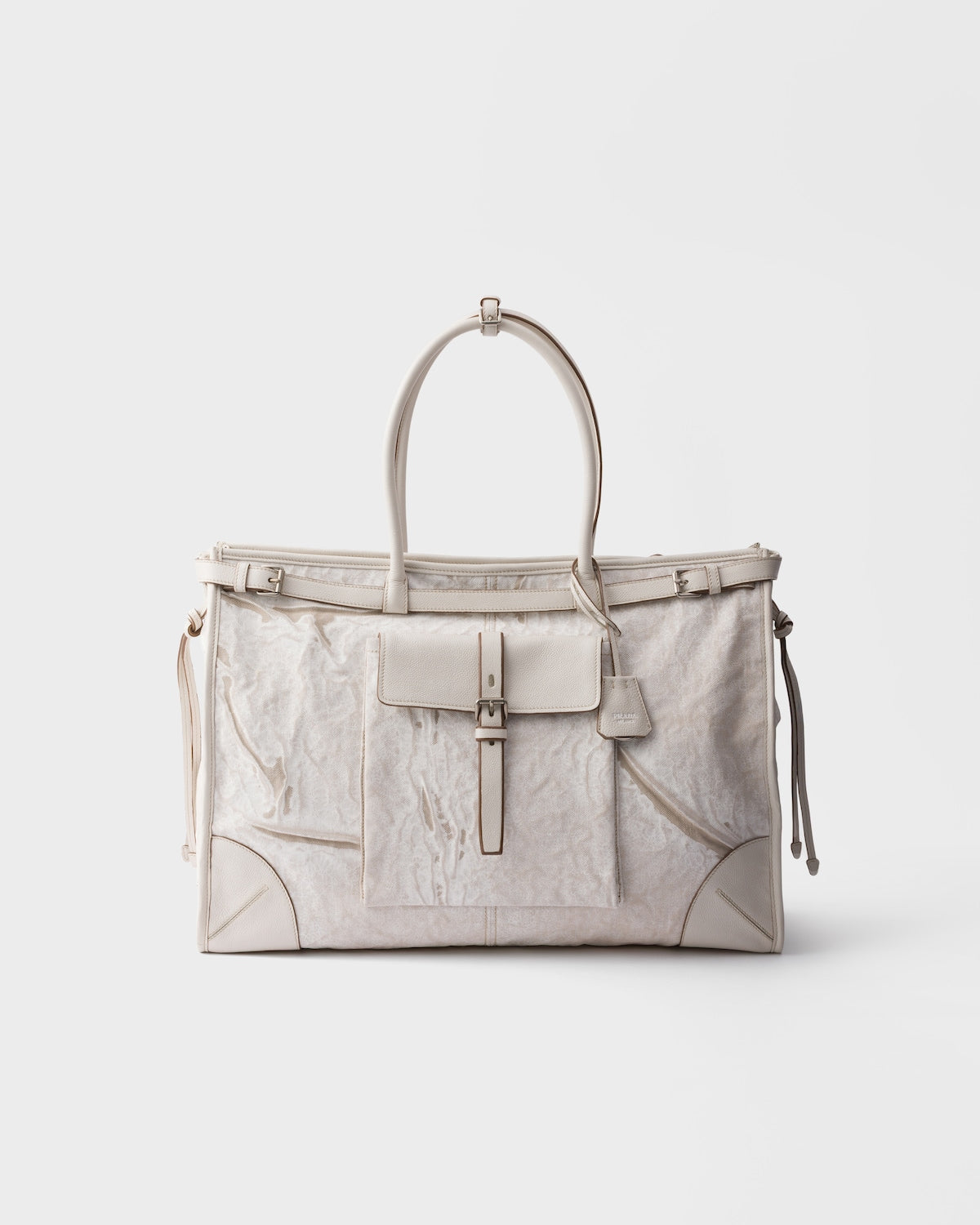 Prada Bonnie printed linen and leather tote bag