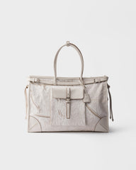 Prada Bonnie printed linen and leather tote bag