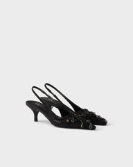Embroidered Satin Slingback Pumps