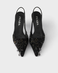 Embroidered Satin Slingback Pumps
