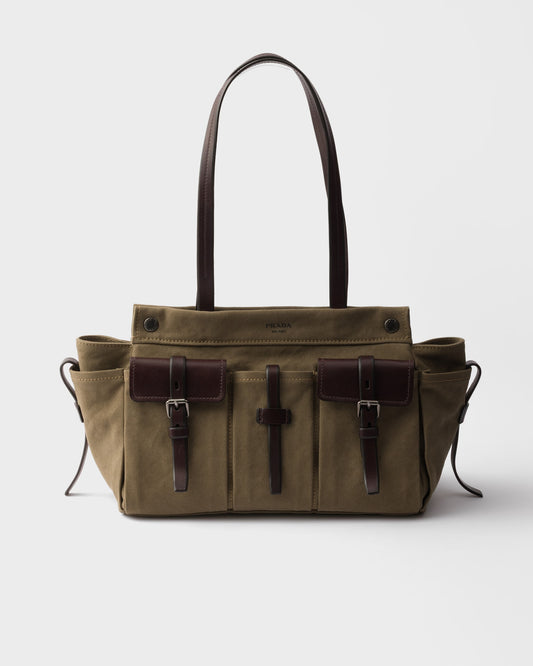 Prada Route Large Canvas And Leather Tote Bag