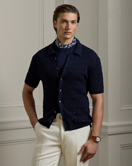 Textured Cotton Short-Sleeve Cardigan