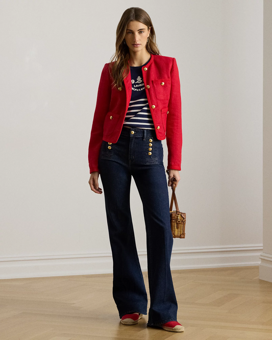 Linen Herringbone Cropped Jacket