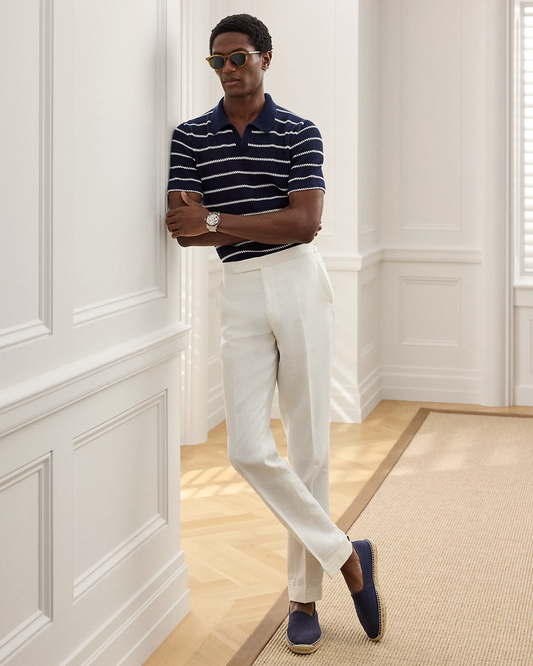 Striped Cotton Polo-Collar Jumper