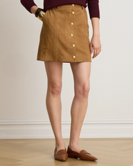 Button-Front Goat-Suede Pencil Miniskirt