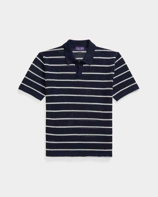 Striped Cotton Polo-Collar Jumper
