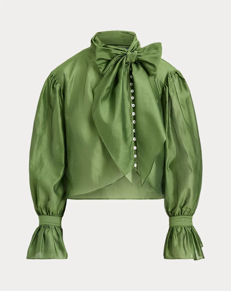 Tie-Bow Organdy Shirt