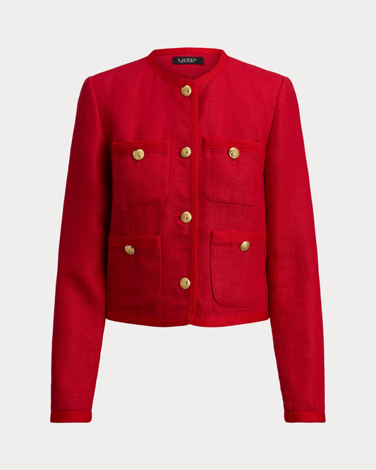 Linen Herringbone Cropped Jacket