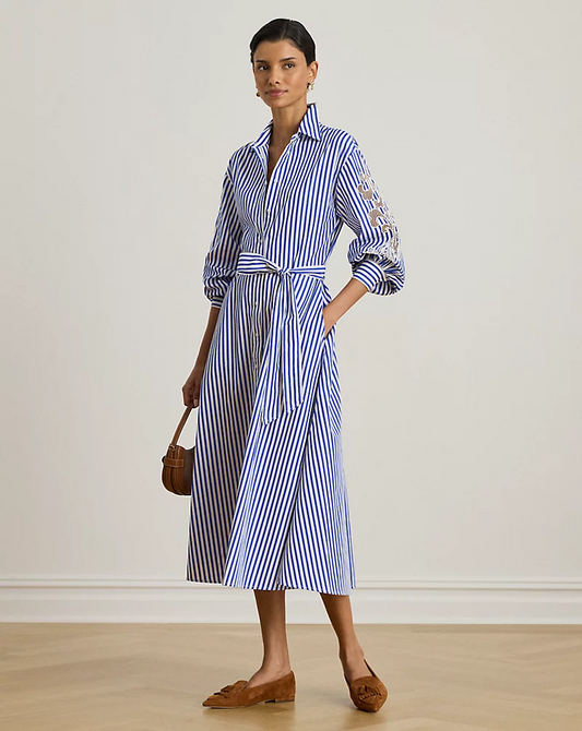 Striped Eyelet Broadcloth Shirtdress