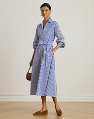 Striped Eyelet Broadcloth Shirtdress