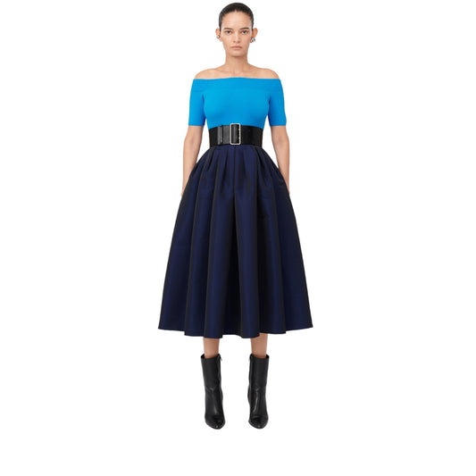 Women's Pleated Midi Skirt in Electric Navy