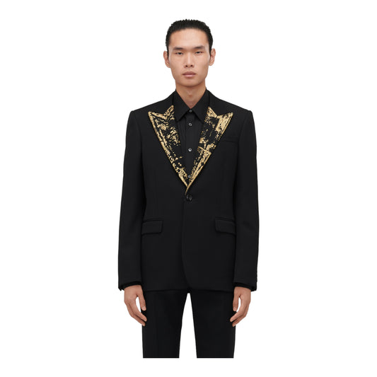 Men's Embroidered Single-breasted Jacket in Black