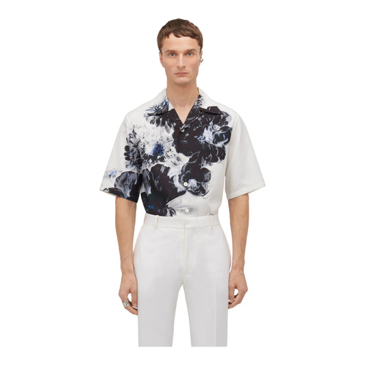Men's Dutch Flower Hawaiian Shirt in Black/white