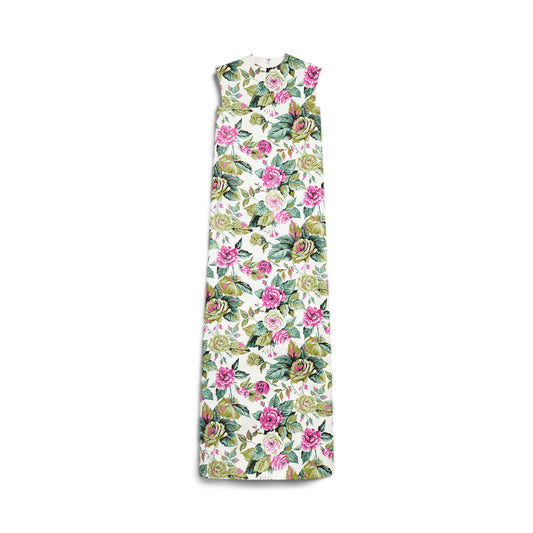 Women's Tablecloth Floral Sleeveless Dress In White/Pink