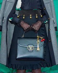 Chez Valentino Bag And Key Ring Charm In Metal And Enamel.